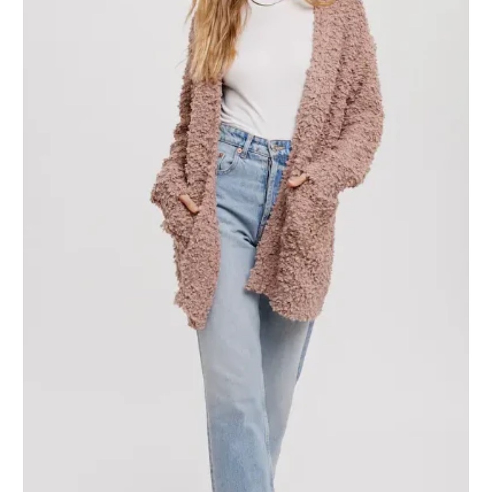Sweet & Sinful Womens L Cardigan‎ Boho Soft Pink Oversized Cozy Pockets